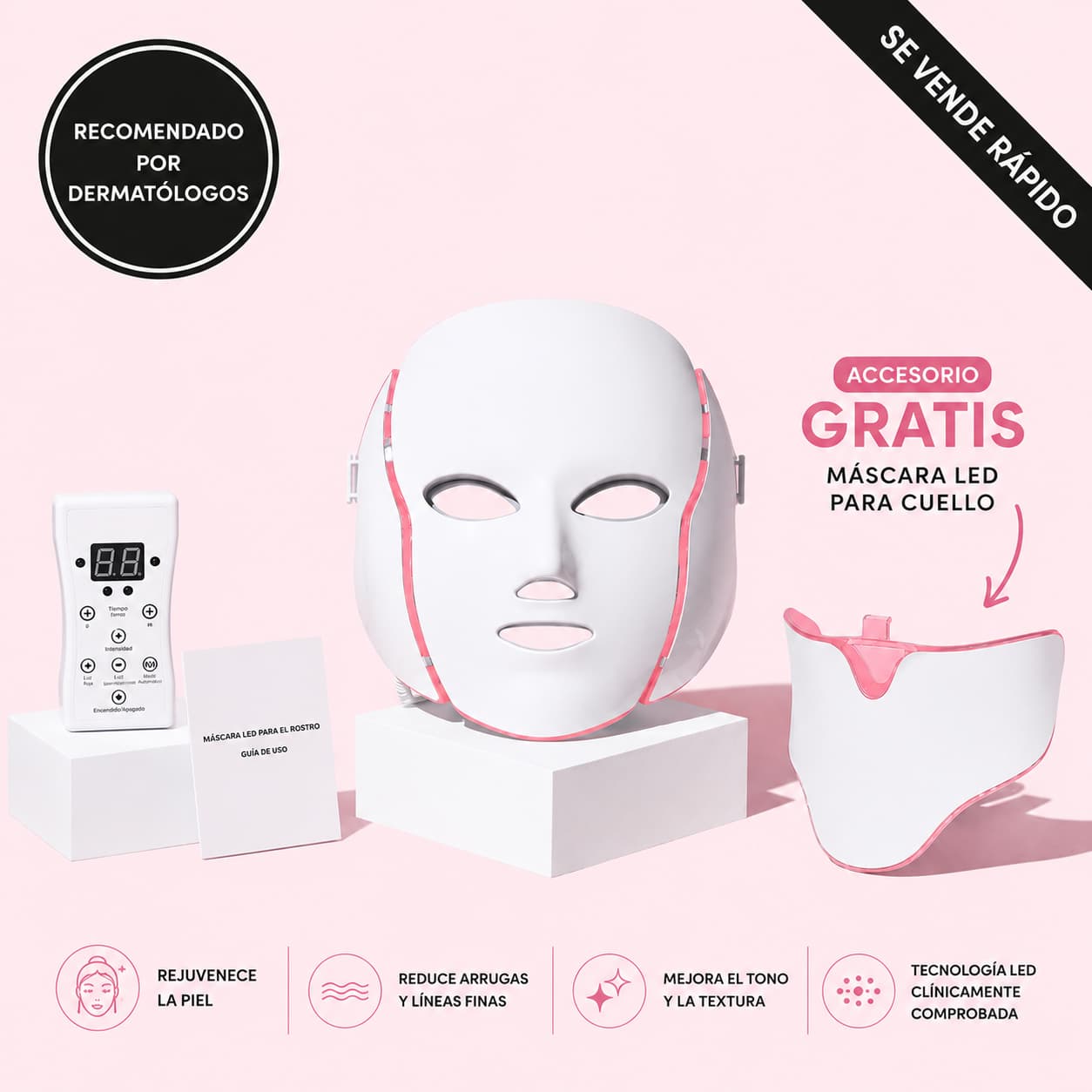 LumiGlow Pro™ - Mascarilla LED para Levantar Óvalo, Mejillas y Papada