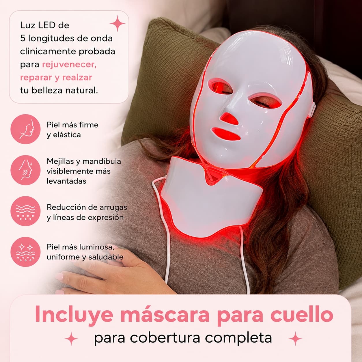 LumiGlow Pro™ - Mascarilla LED para Levantar Óvalo, Mejillas y Papada