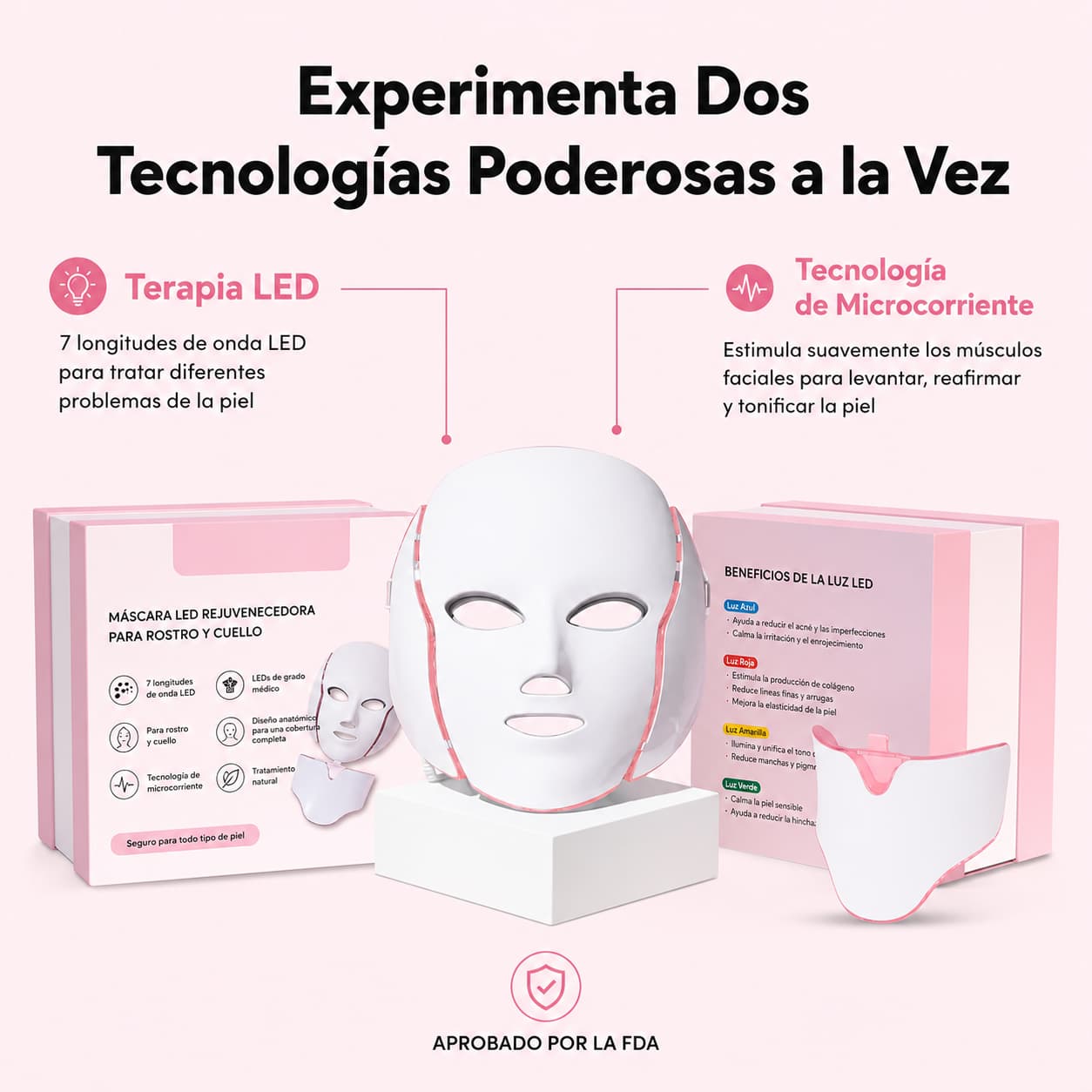 LumiGlow Pro™ - Mascarilla LED para Levantar Óvalo, Mejillas y Papada