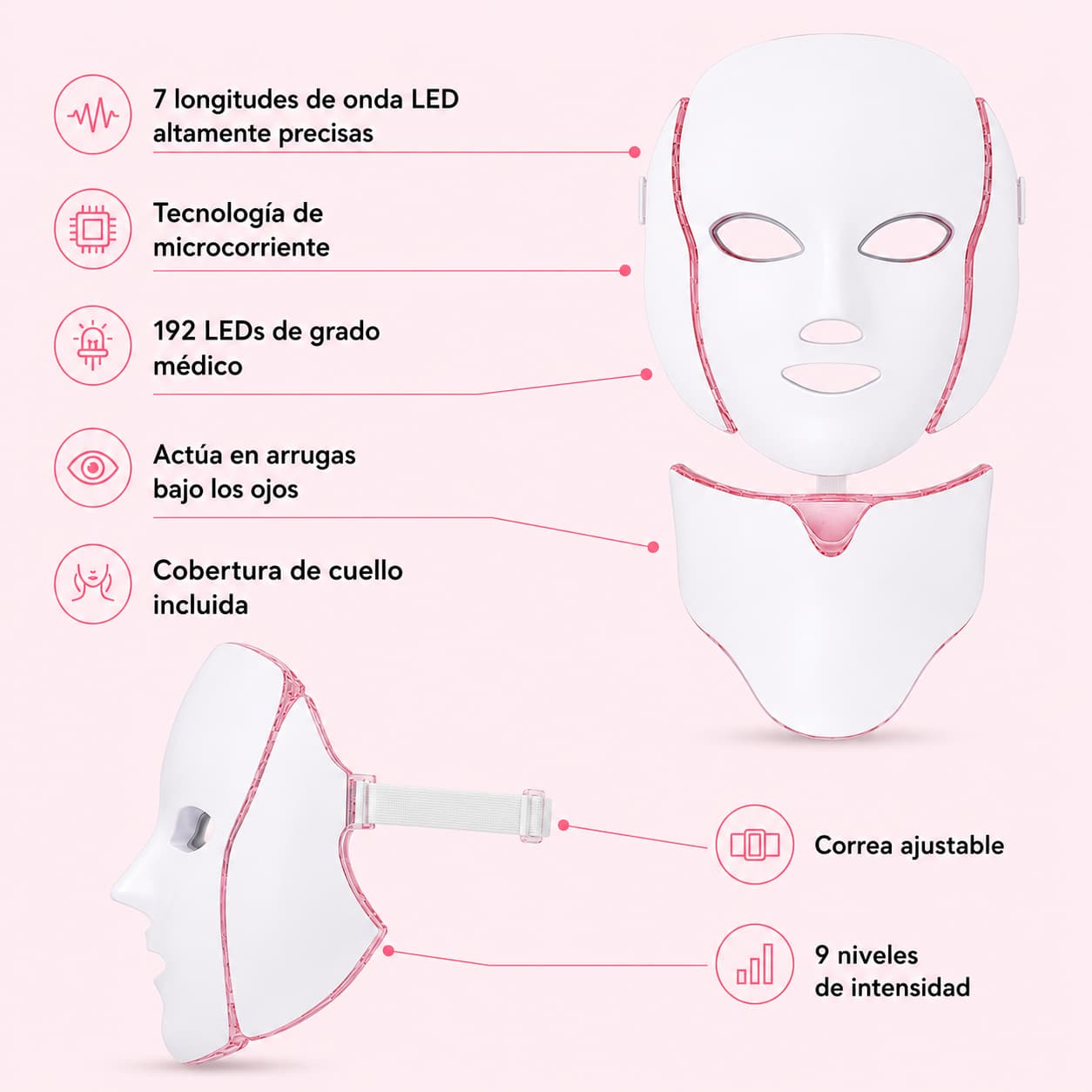 LumiGlow Pro™ - Mascarilla LED para Levantar Óvalo, Mejillas y Papada